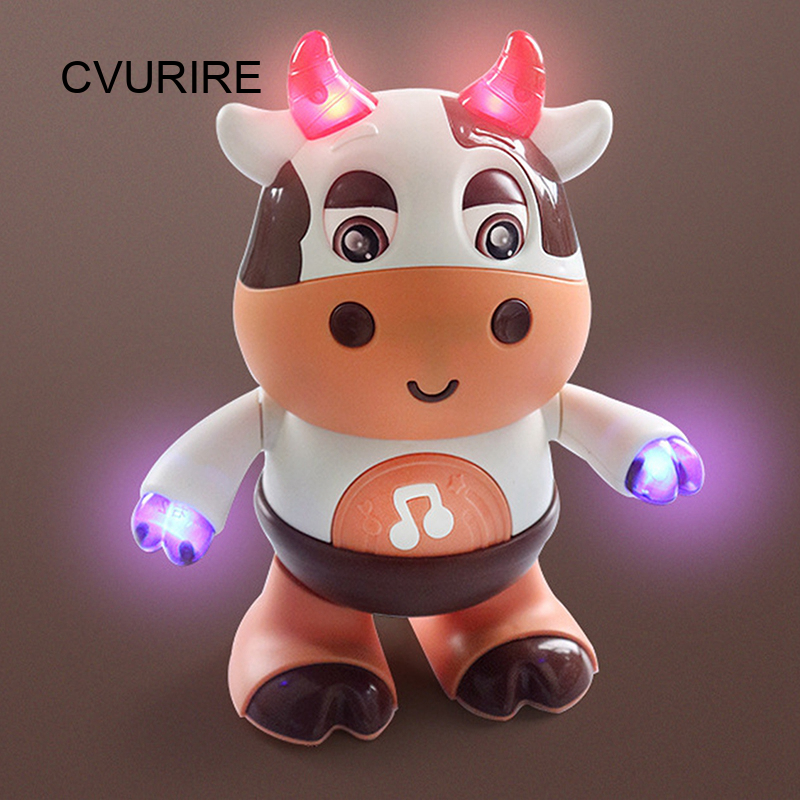 Cvurire【Ready!】Dancing Cow Musical Toys Educational Learning Toys Swinging Cow Robots Sound Light Dancing Niu Kids Gifts For 3 Months+ Baby